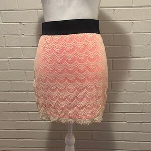 Free People Coral Lace Mini Skirt with Black Band